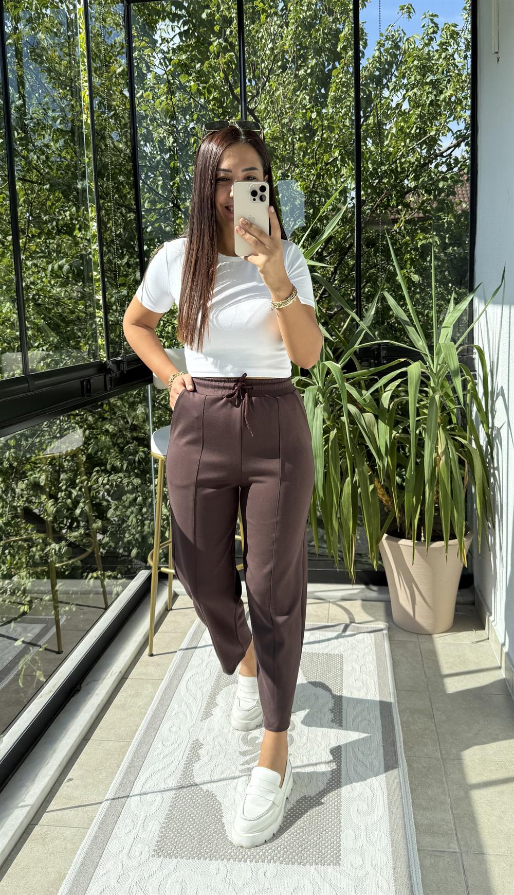 Modal Önü Dikişli Pantolon Kahve