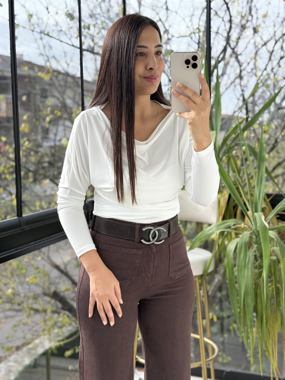 Sandy Kayık Yaka Bluz Beyaz