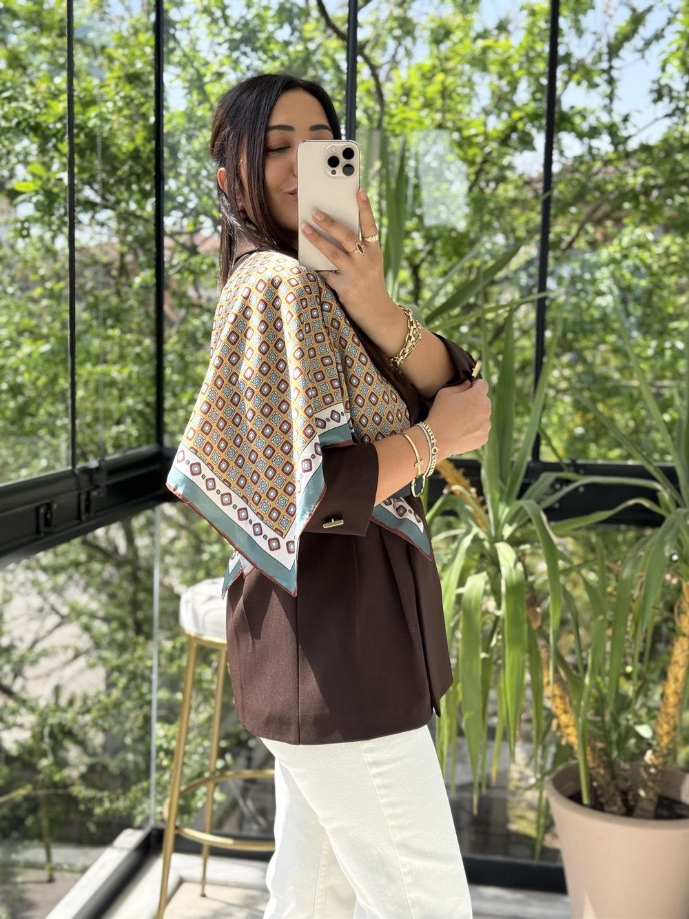 Çift Pileli Şallı Ceket Kahve