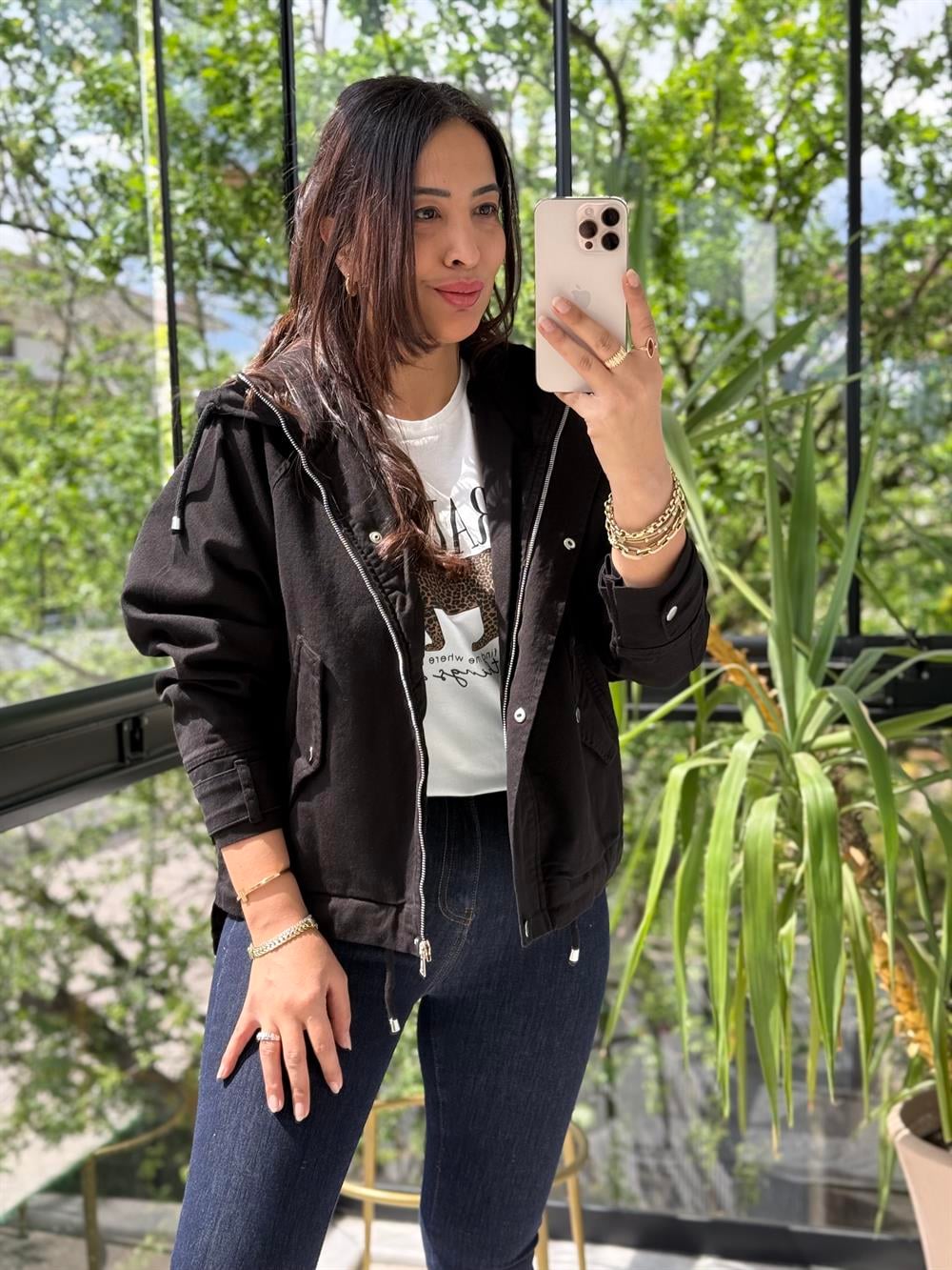 Oversize Kapuşonlu Ceket Siyah