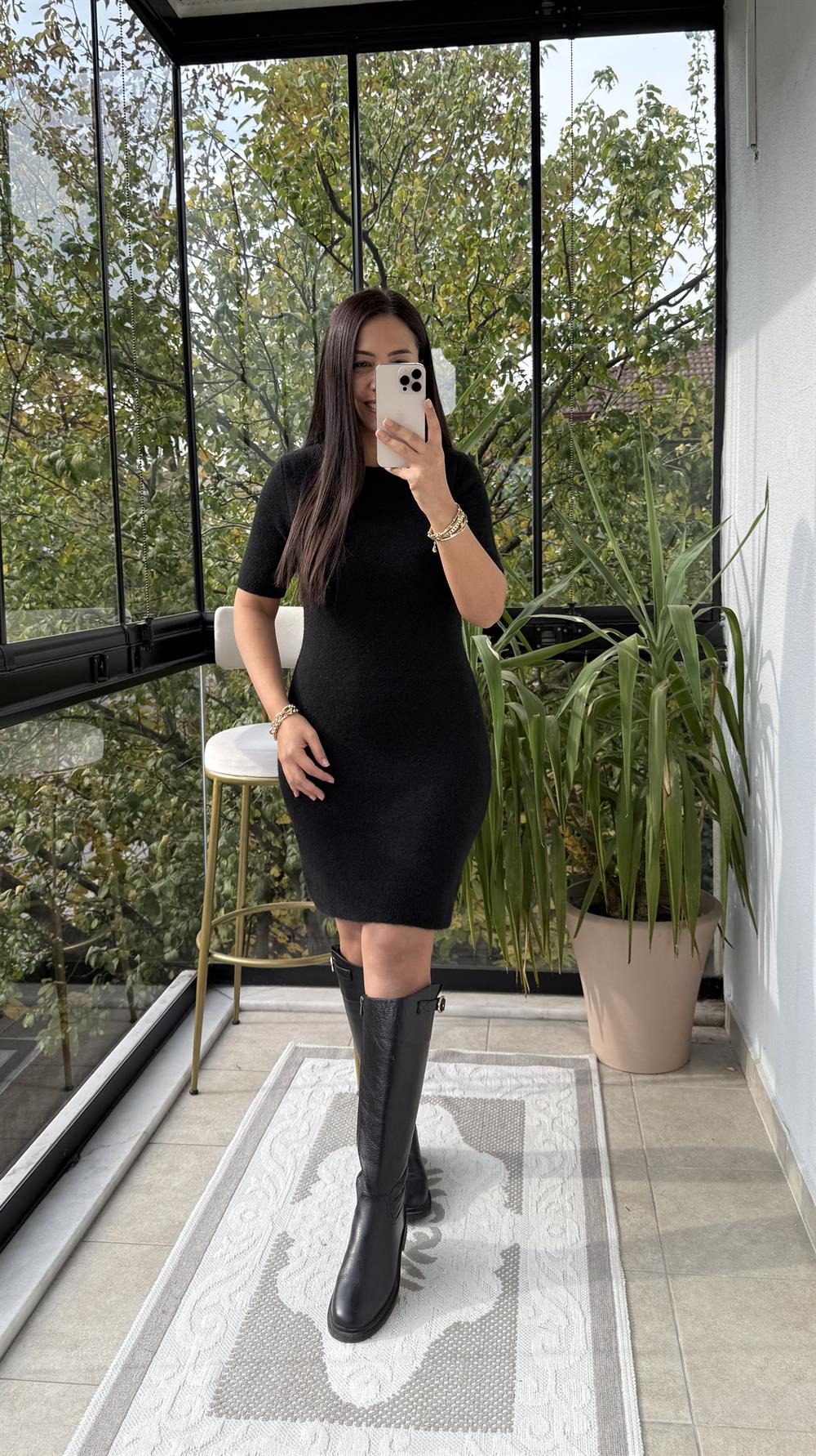 Dilvin Yumuşak Dokulu Kısa Kol Triko Elbise Siyah