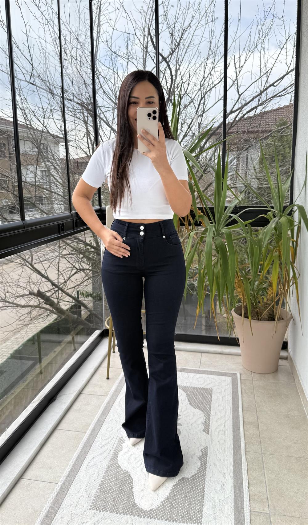 Pensli Geniş Kemerli Kot Pantolon Koyu Lacivert