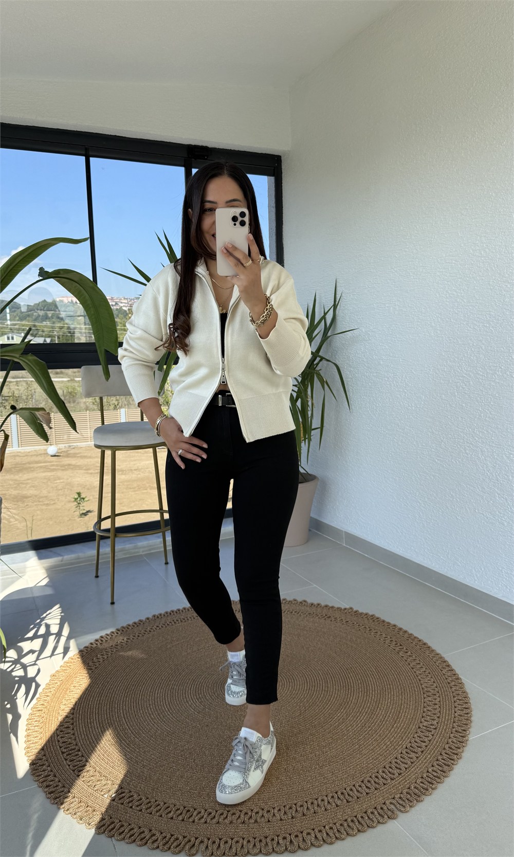 Çift Fermuarlı Lüx Seri Hırka Ekru