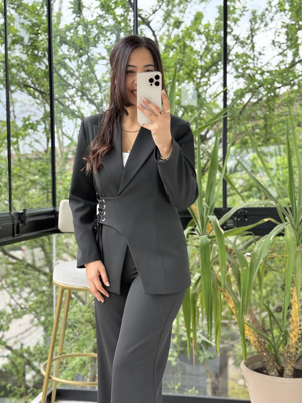 Yandan Kuş Gözlü Takım Siyah