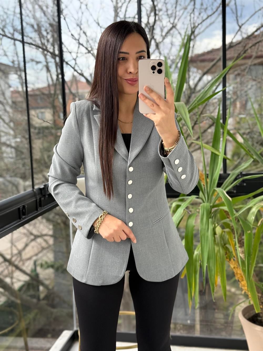 Beş Düğme Slimfit Blazer Ceket Gri