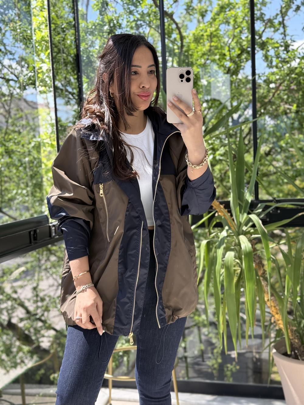 Gold Fermuarlı Yağmurluk Lacivert