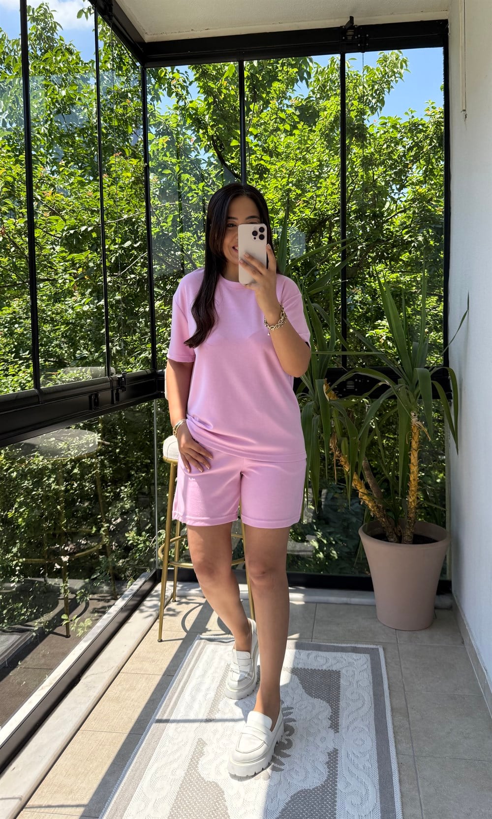 Modal Tişörtlü Şortlu Takım Pembe