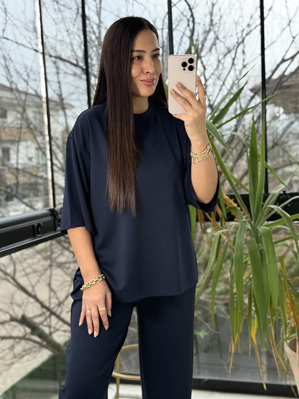 Modal Tişörtlü Basic Takım Lacivert