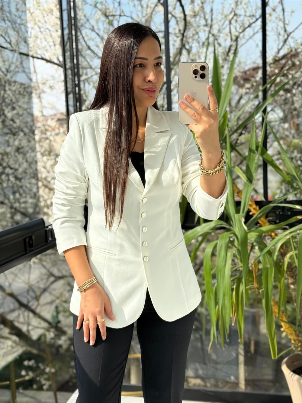 Beş Düğme Slimfit Blazer Ceket Beyaz