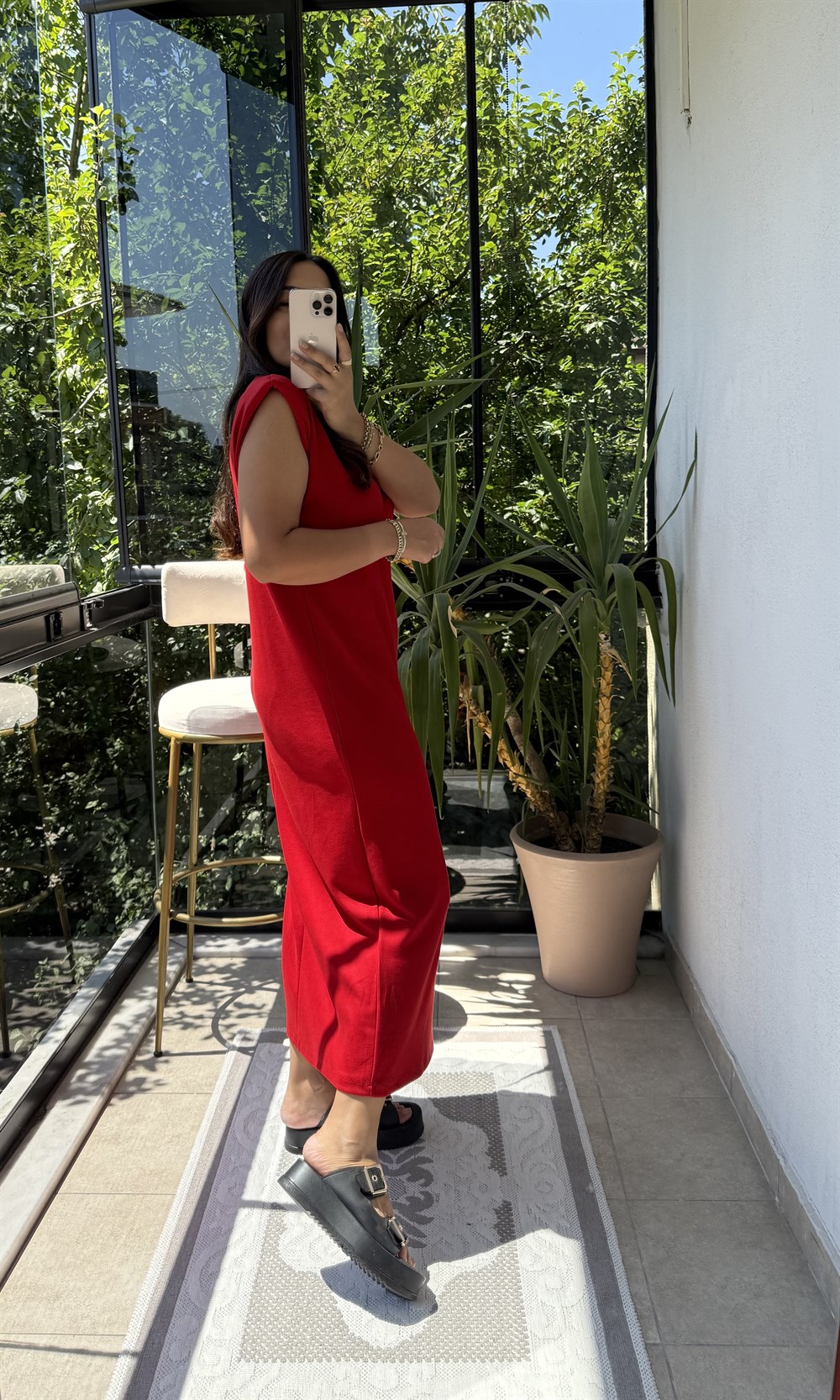 Vatkalı Modal Elbise Kırmızı