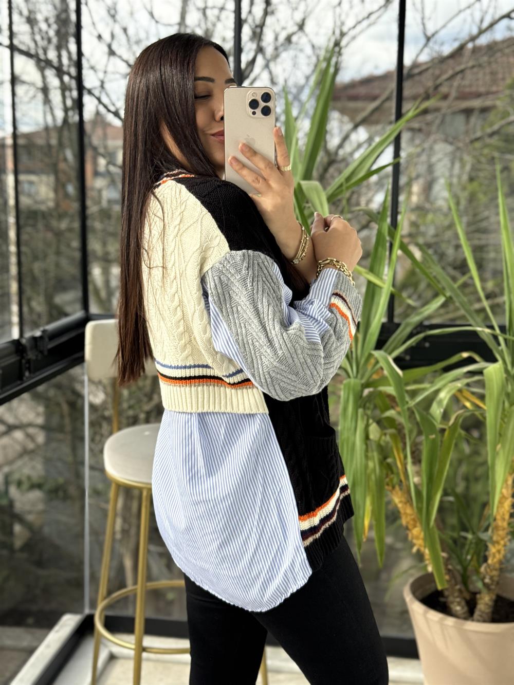 Arkası Gömlekli Hırka Gri