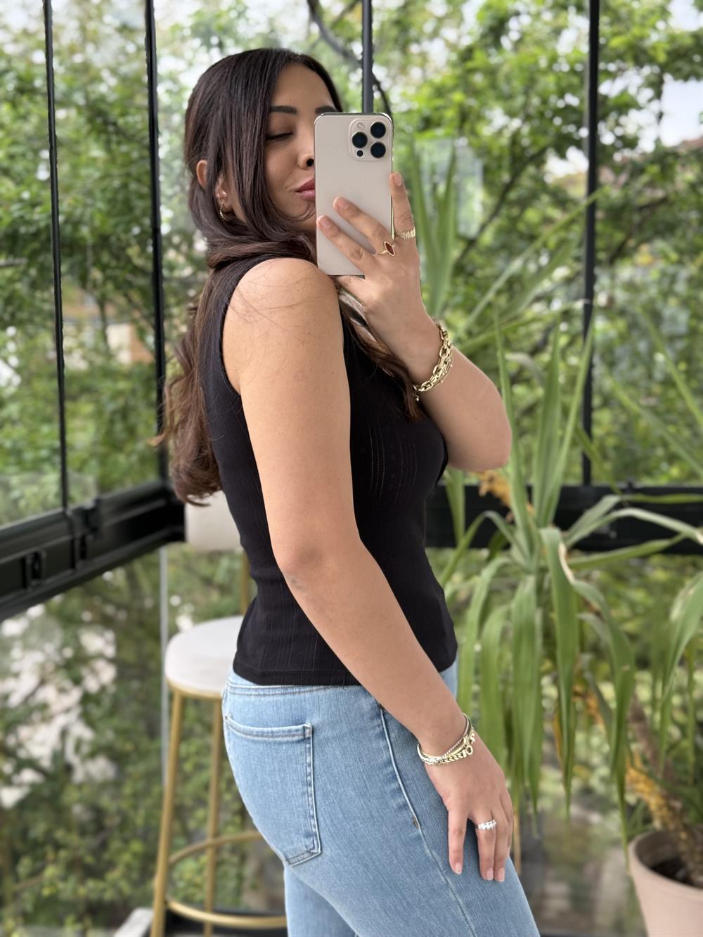 Dilvin Düğmeli Kare Yaka Top Atlet Siyah
