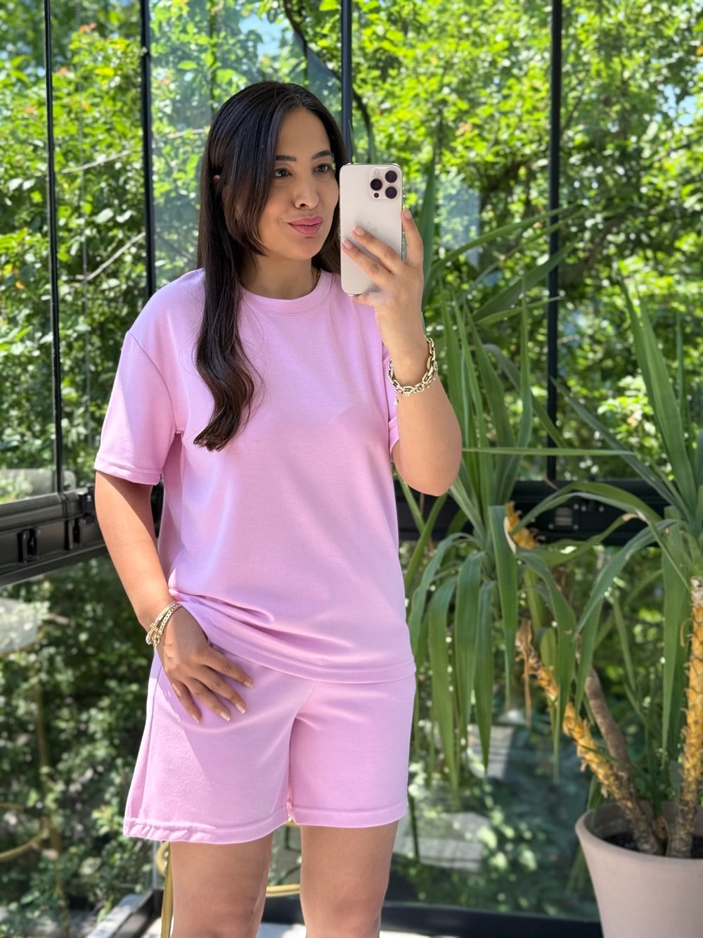 Modal Tişörtlü Şortlu Takım Pembe
