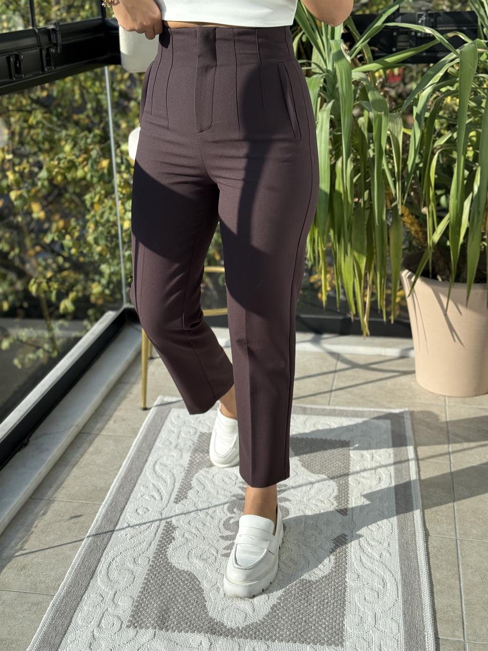 Düğmesiz Zra Model Kumaş Pantolon Kahve