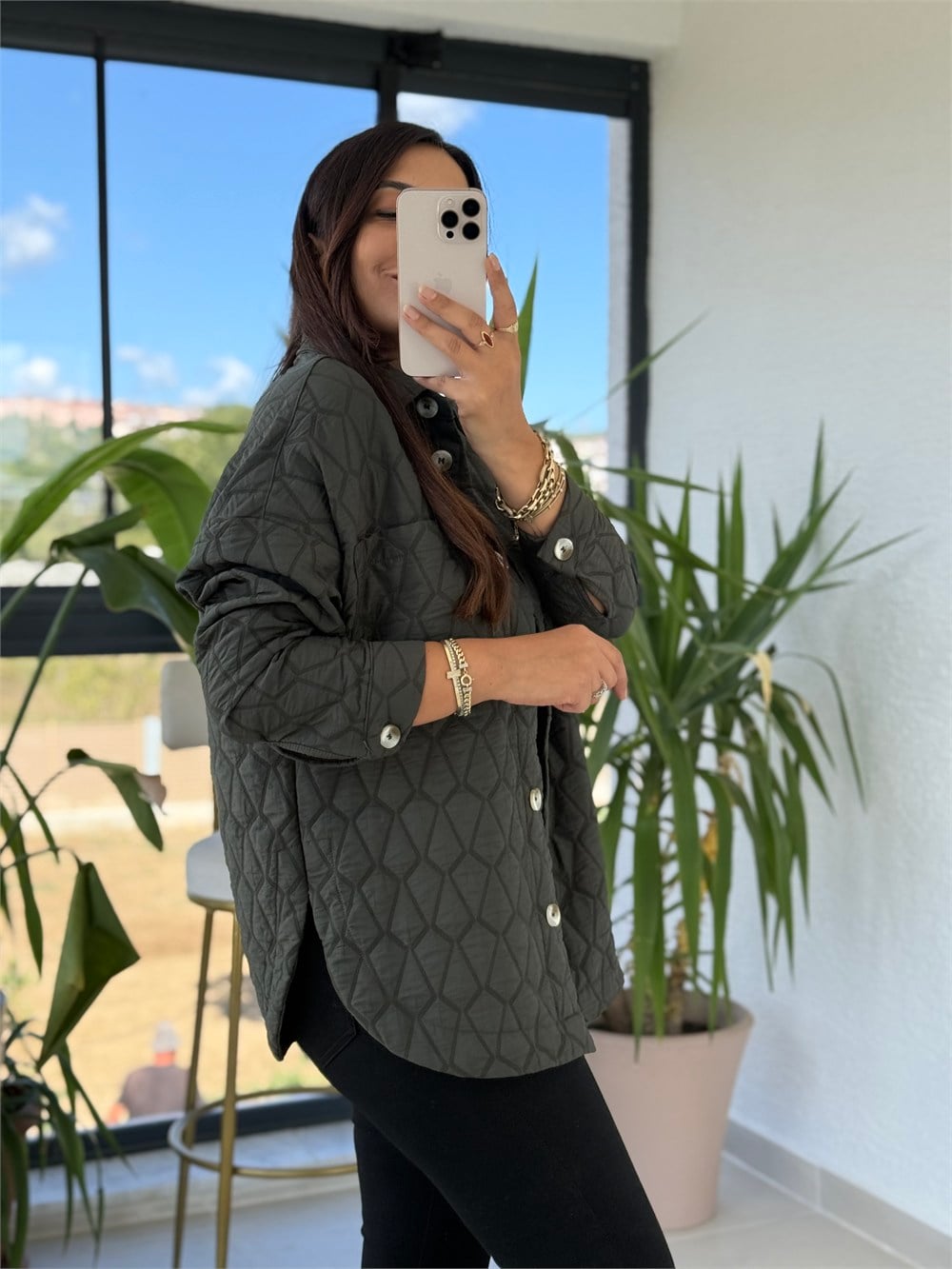 Kapitone Düğmeli Ceket Zümrüt