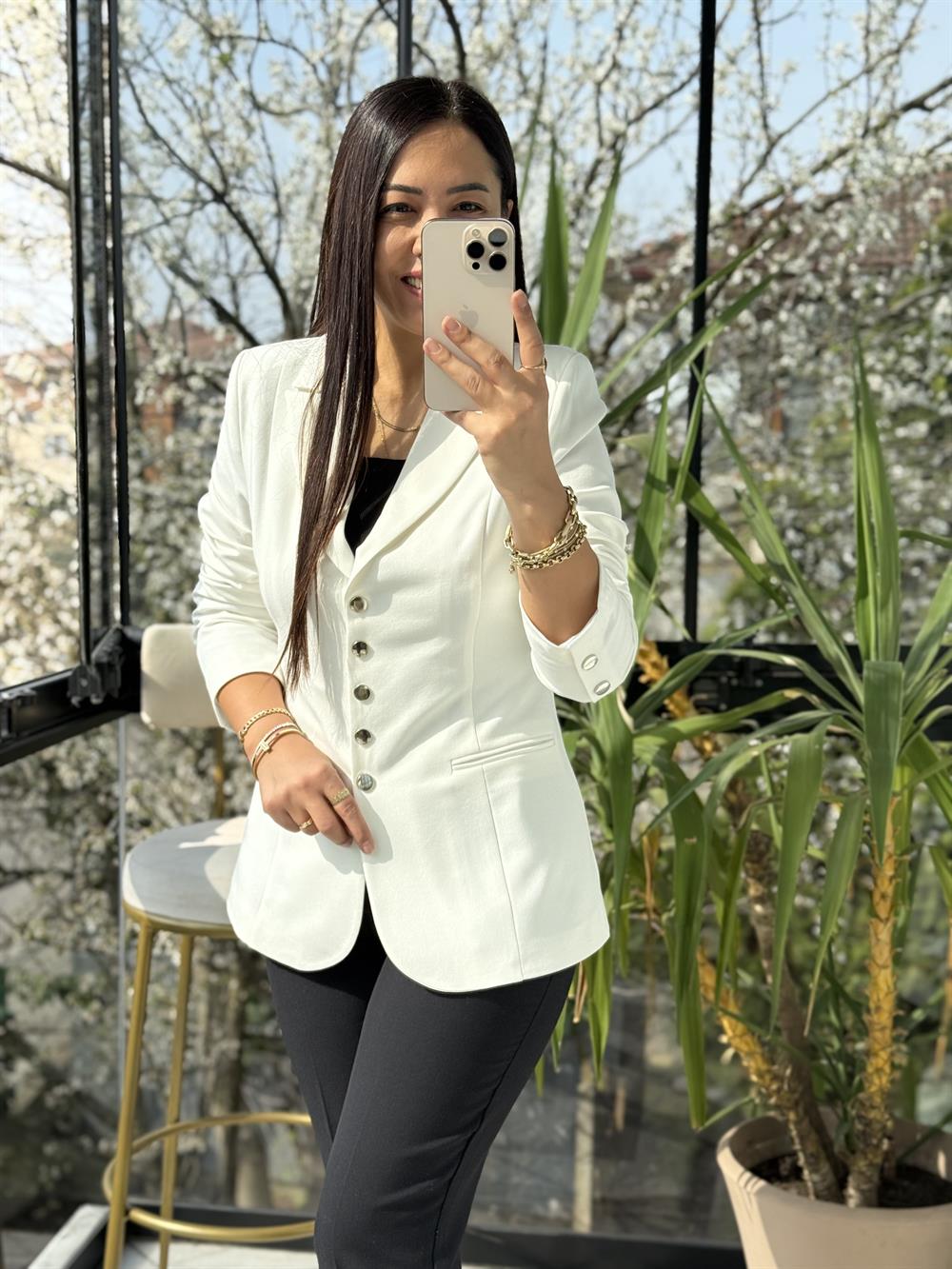 Beş Düğme Slimfit Blazer Ceket Beyaz