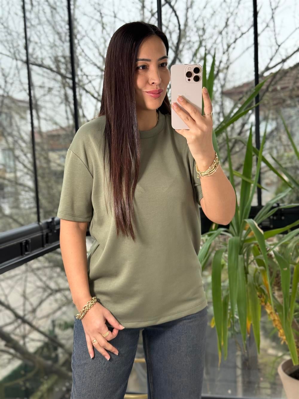 Oysh Modal Basic Tişört Haki Yeşili