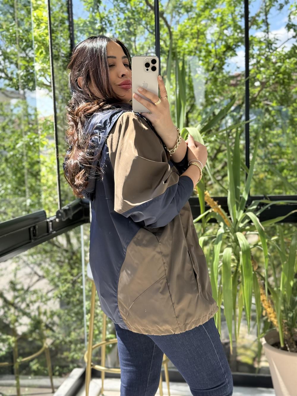 Gold Fermuarlı Yağmurluk Lacivert