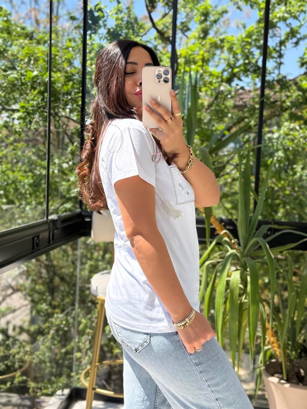 Başak Cep Detaylı Tişört Beyaz