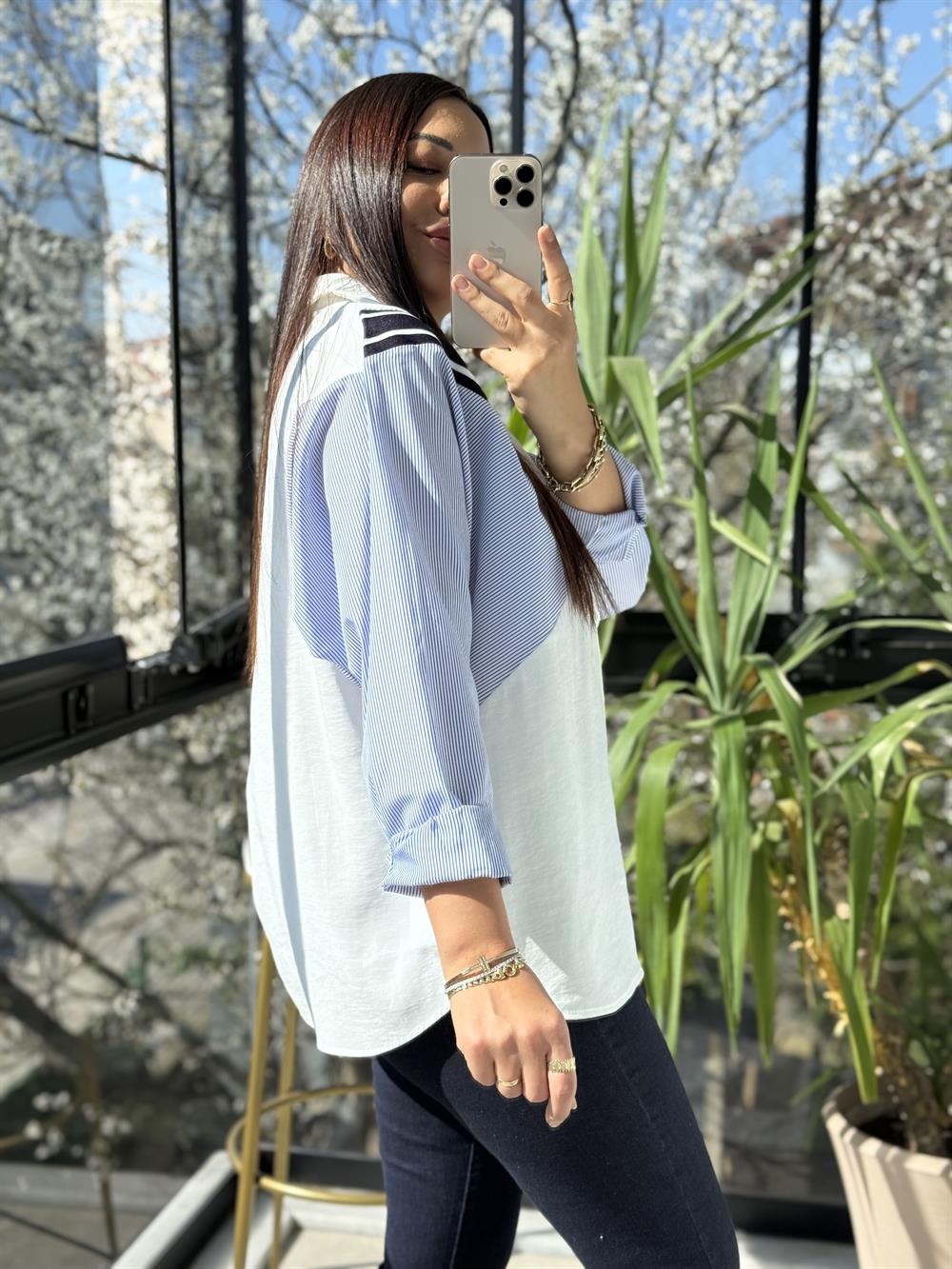 Örme Mix Yarasa Gömlek Beyaz