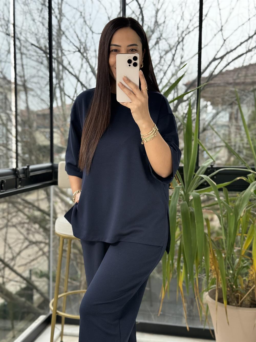 Modal Tişörtlü Basic Takım Lacivert