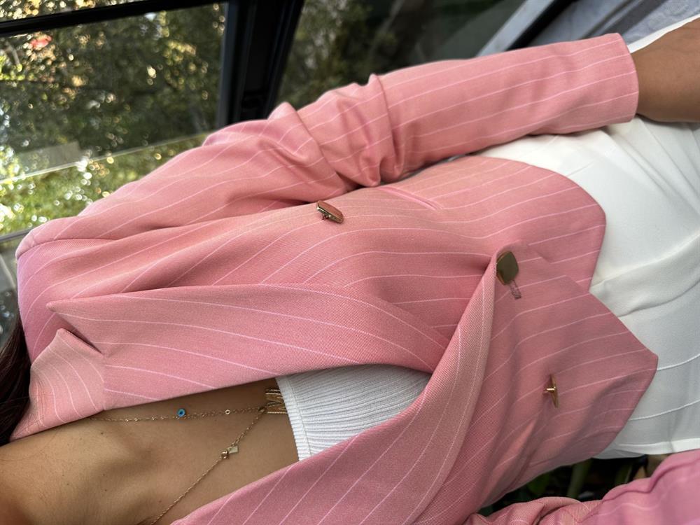 Crop Blazer Ceket Pembe