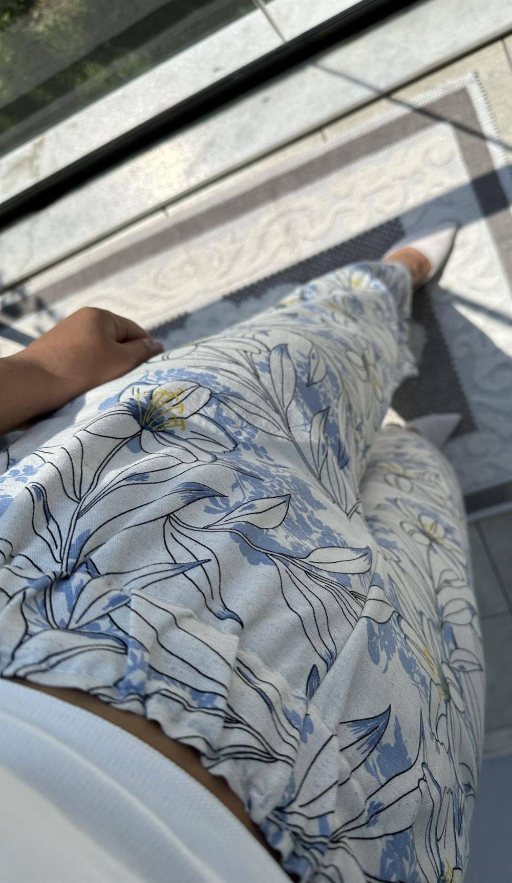 Desenli Pamuklu Keten Kumaş Pantolon