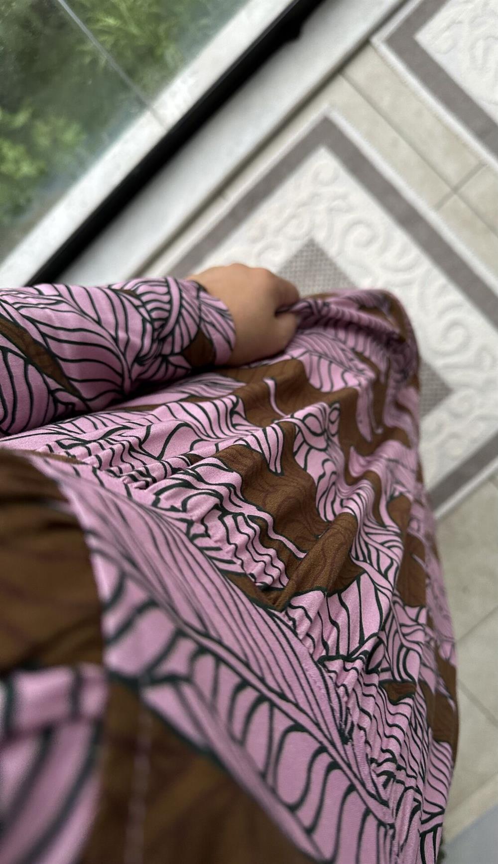 Desenli Pamuklu Viskon Elbise Pembe