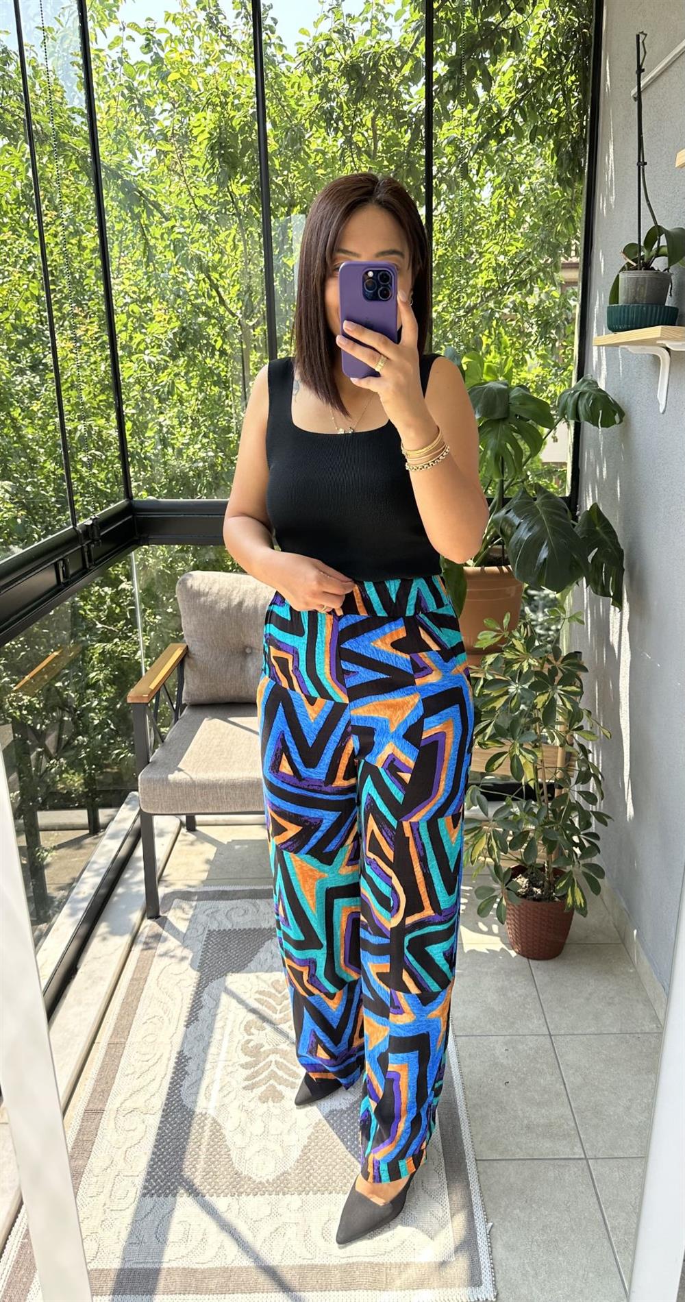 Desenli Pamuklu Viskon Kumaş Pantolon