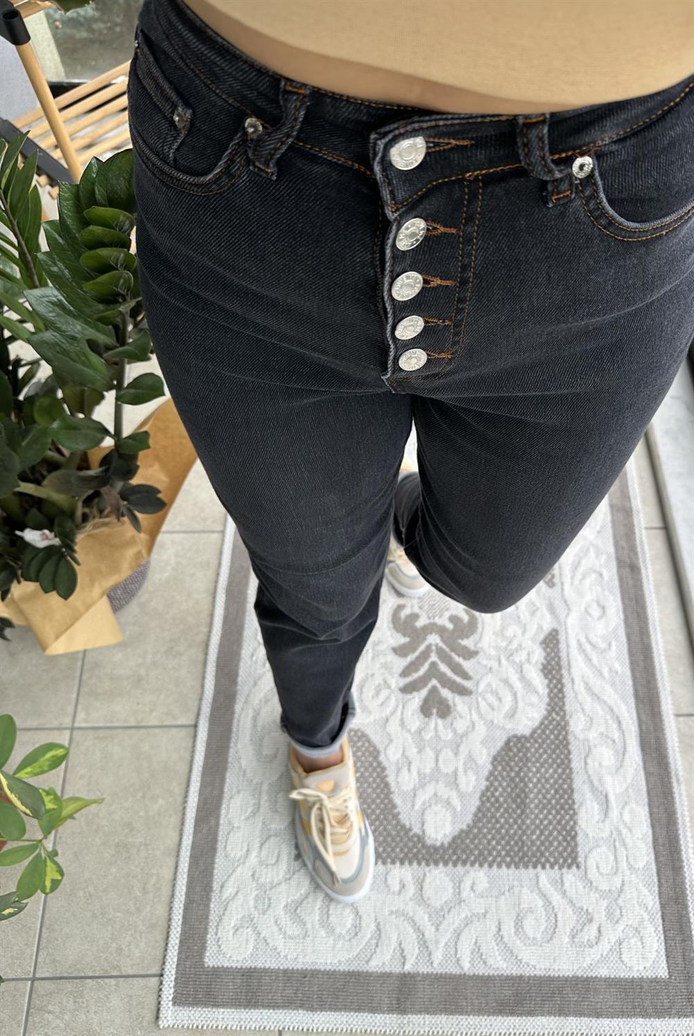 Düğmeli Kahve Örme Mom Jean