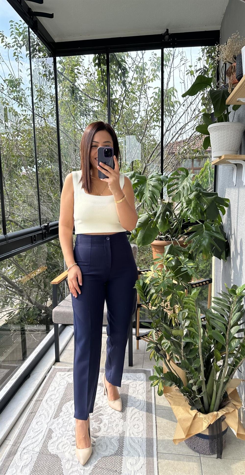 Düğmeli Zra Model Havuç Kesim Pantolon Lacivert