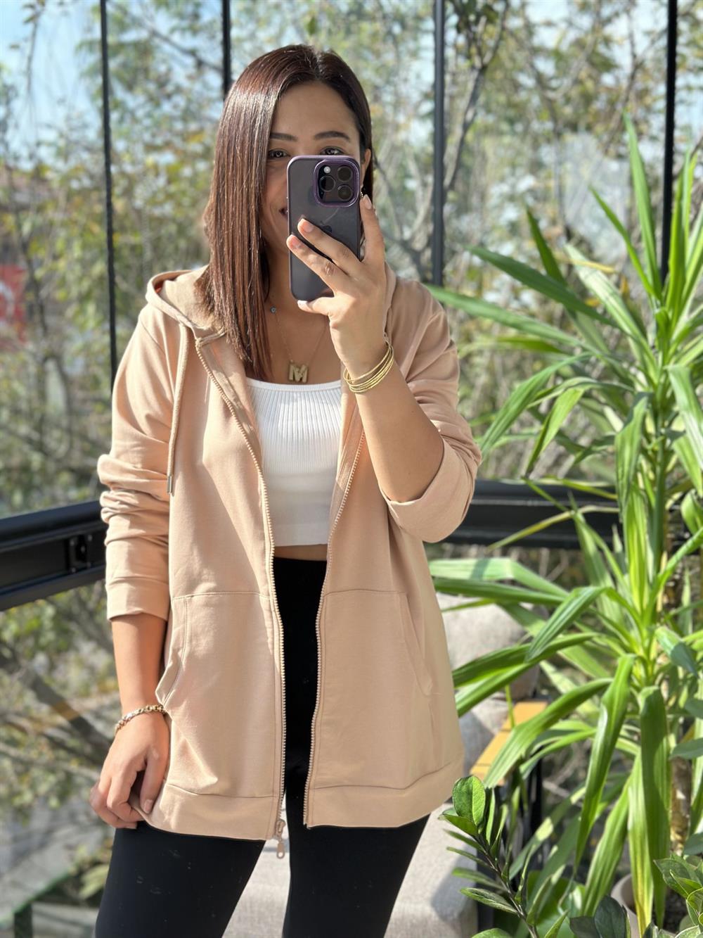 Fermuarlı Sweatshirt Vizon