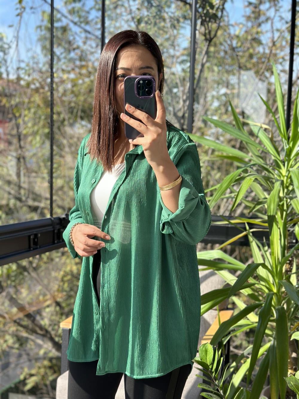 Fitilli Kadife Gömlek Yeşil