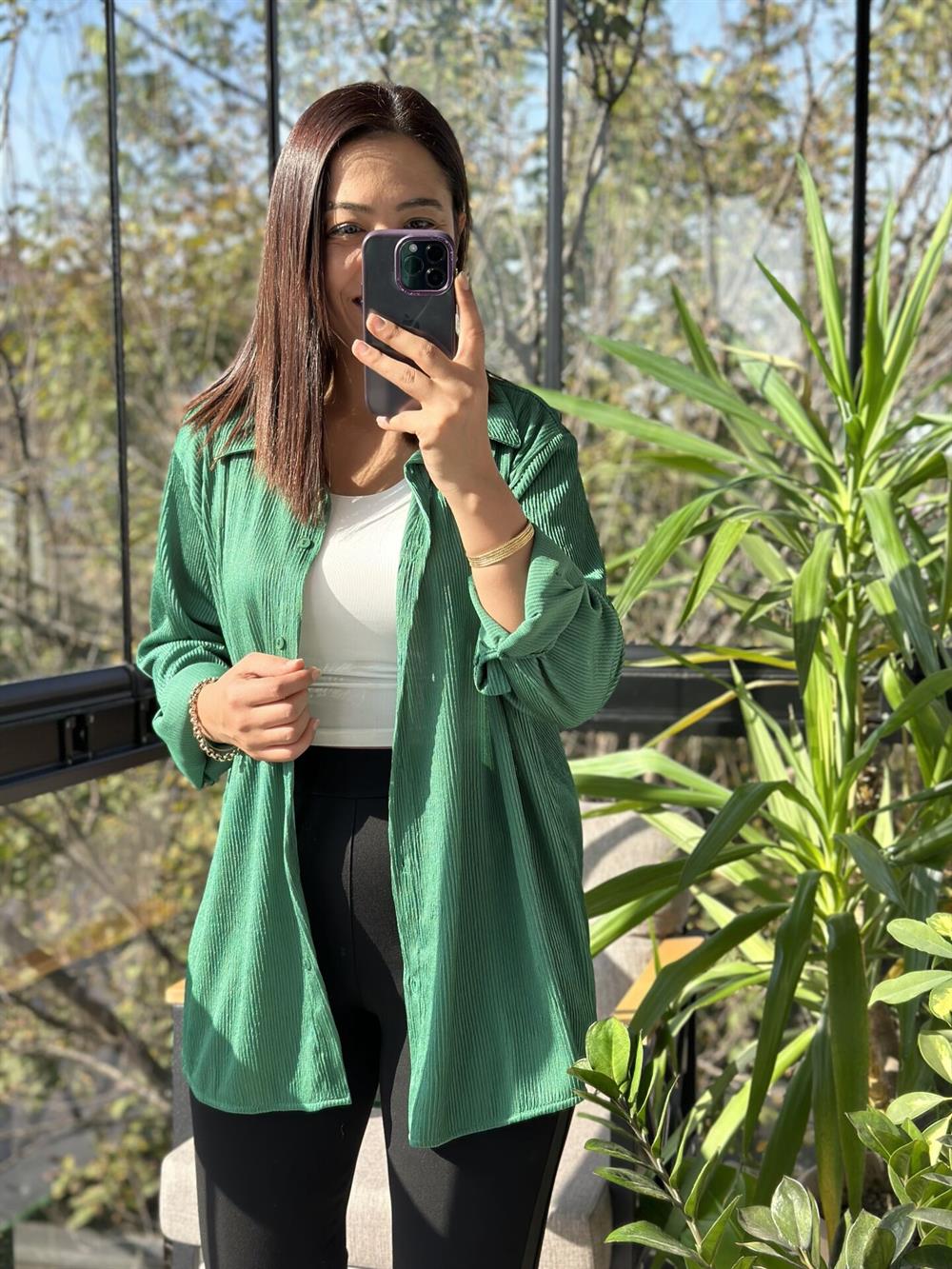 Fitilli Kadife Gömlek Yeşil