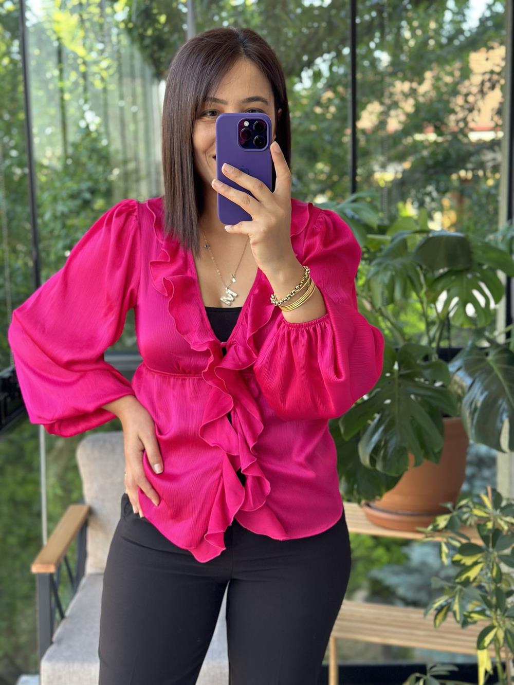 Fuşya ZRA Model Bluz Hırka