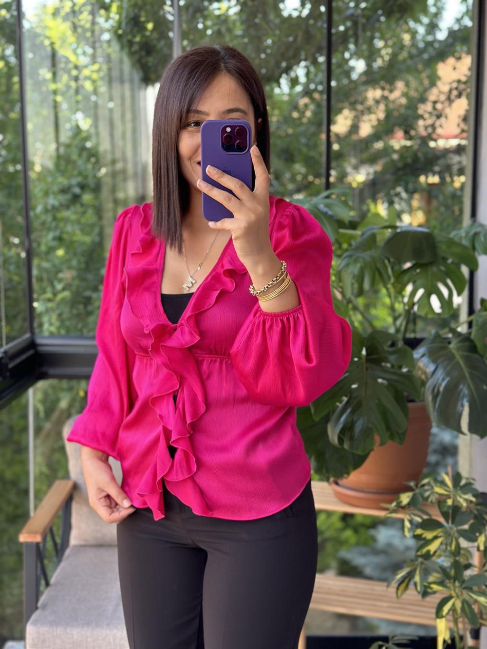 Fuşya ZRA Model Bluz Hırka