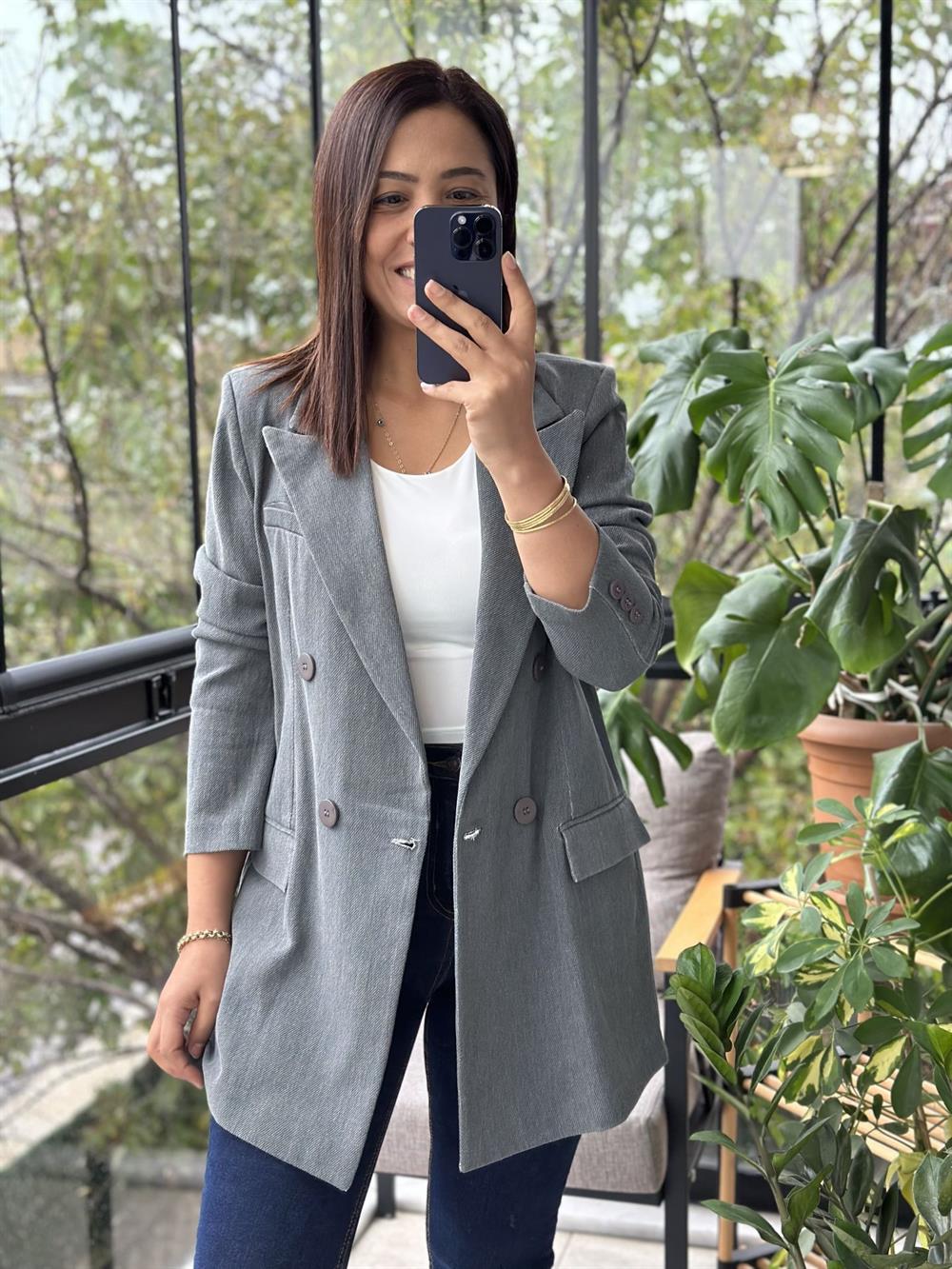 Gabardin Sıvama Kruvaze Blazer Ceket