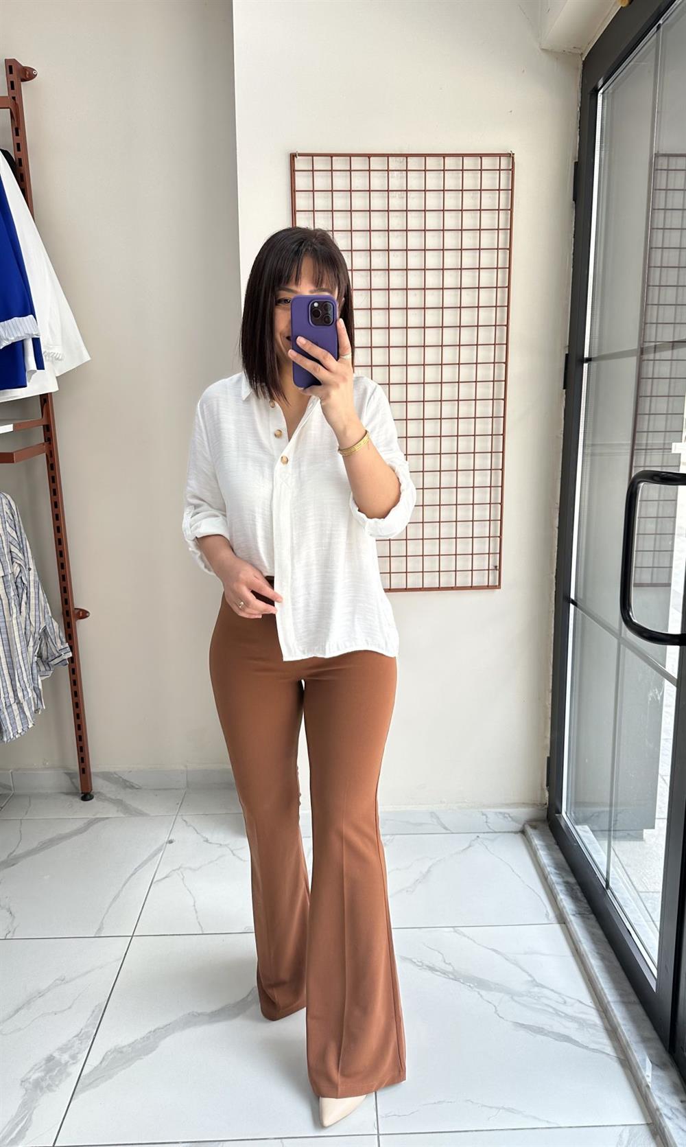 Kahve İspanyol Kumaş Pantolon