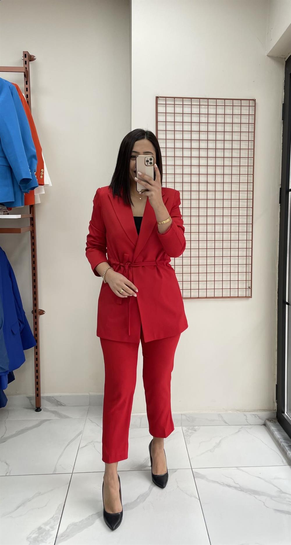 Kırmızı Krep Kumaş Pantolon