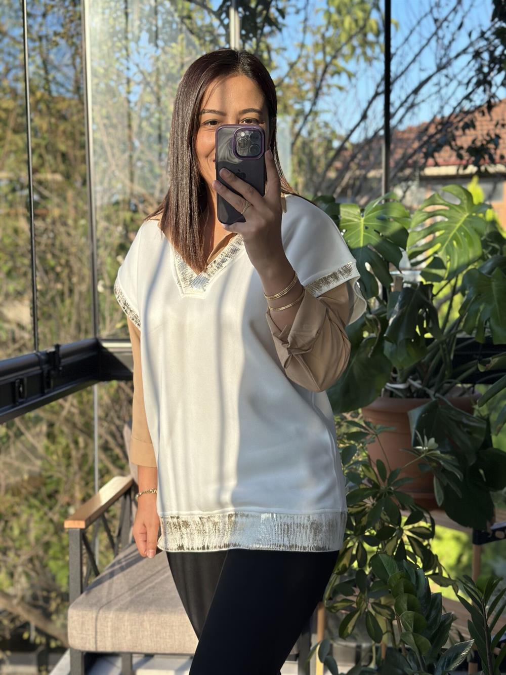 Kolsuz Sweatshirt Beyaz