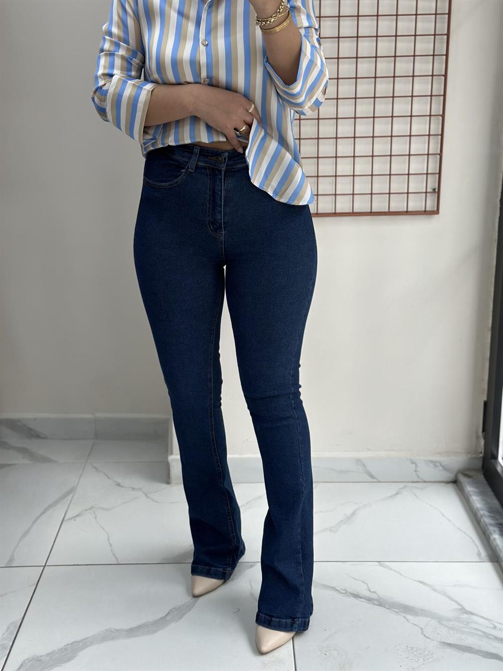 Lacivert Full Likralı İspanyol Jean