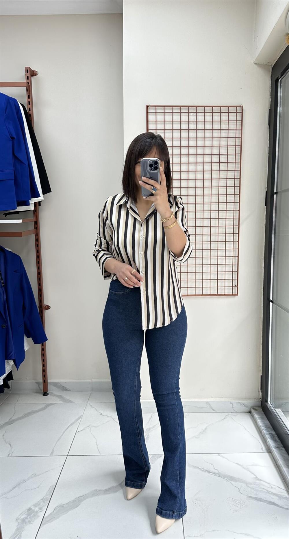 Lacivert Full Likralı İspanyol Jean