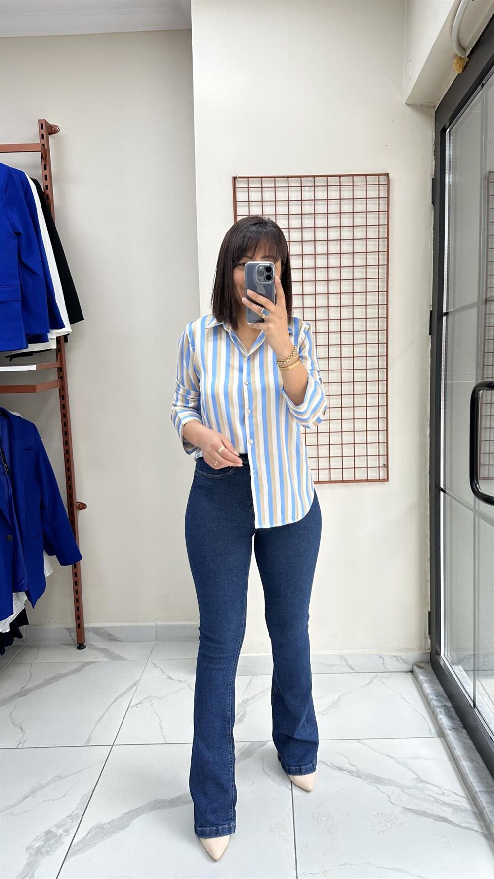 Lacivert Full Likralı İspanyol Jean