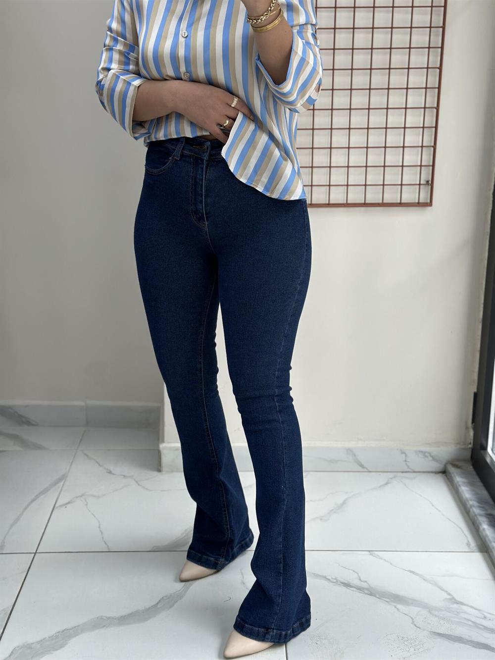 Lacivert Full Likralı İspanyol Jean