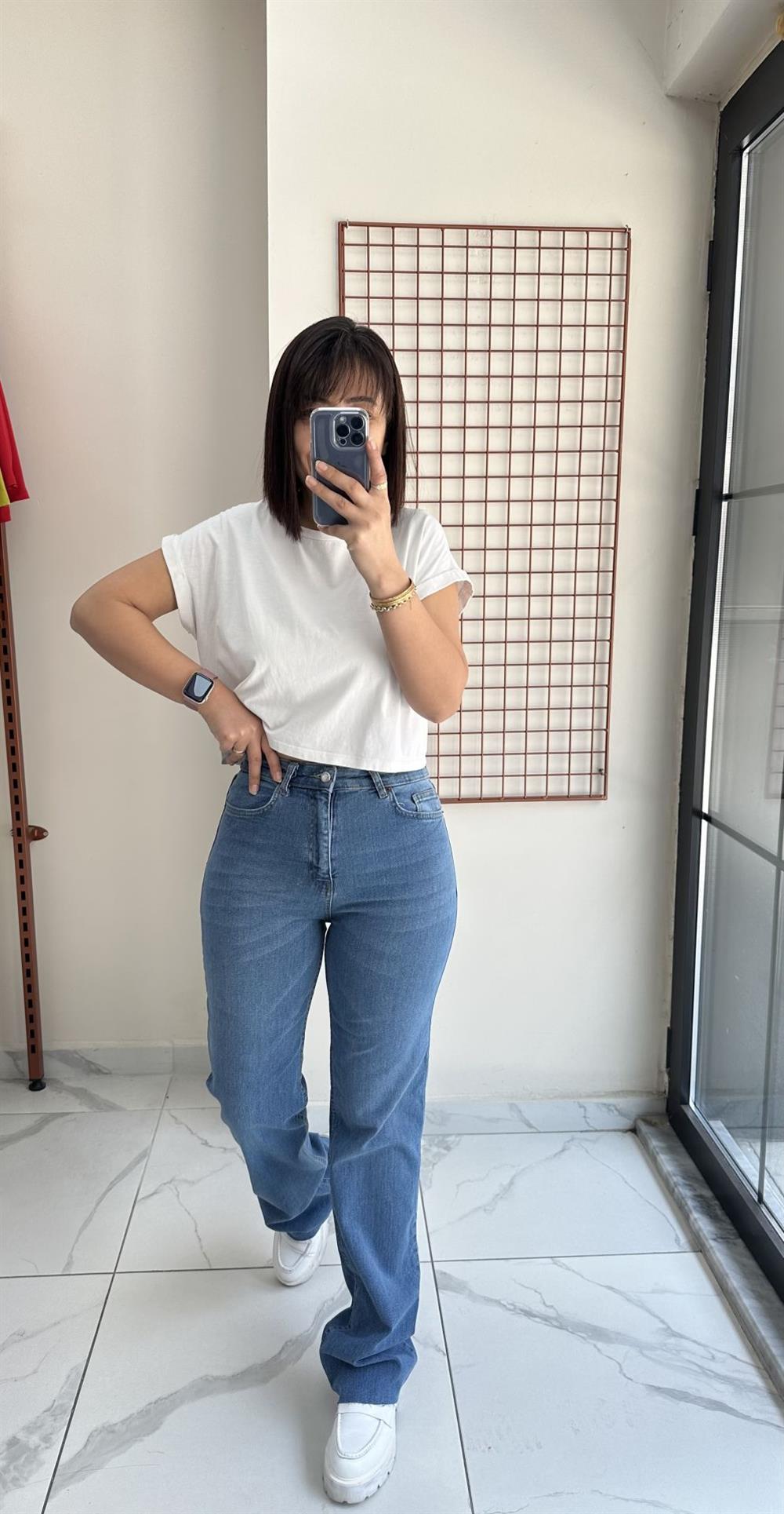 Mavi Likralı Palazzo Jean