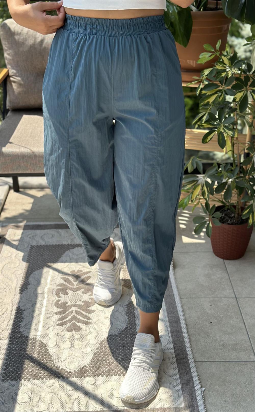 Mavi Paraşüt Kumaş Şalvar Kesim Pantolon