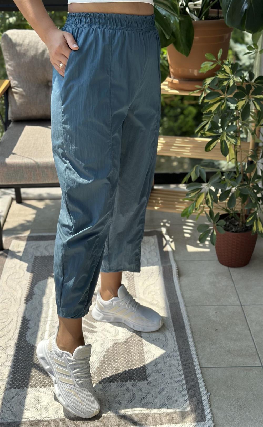 Mavi Paraşüt Kumaş Şalvar Kesim Pantolon