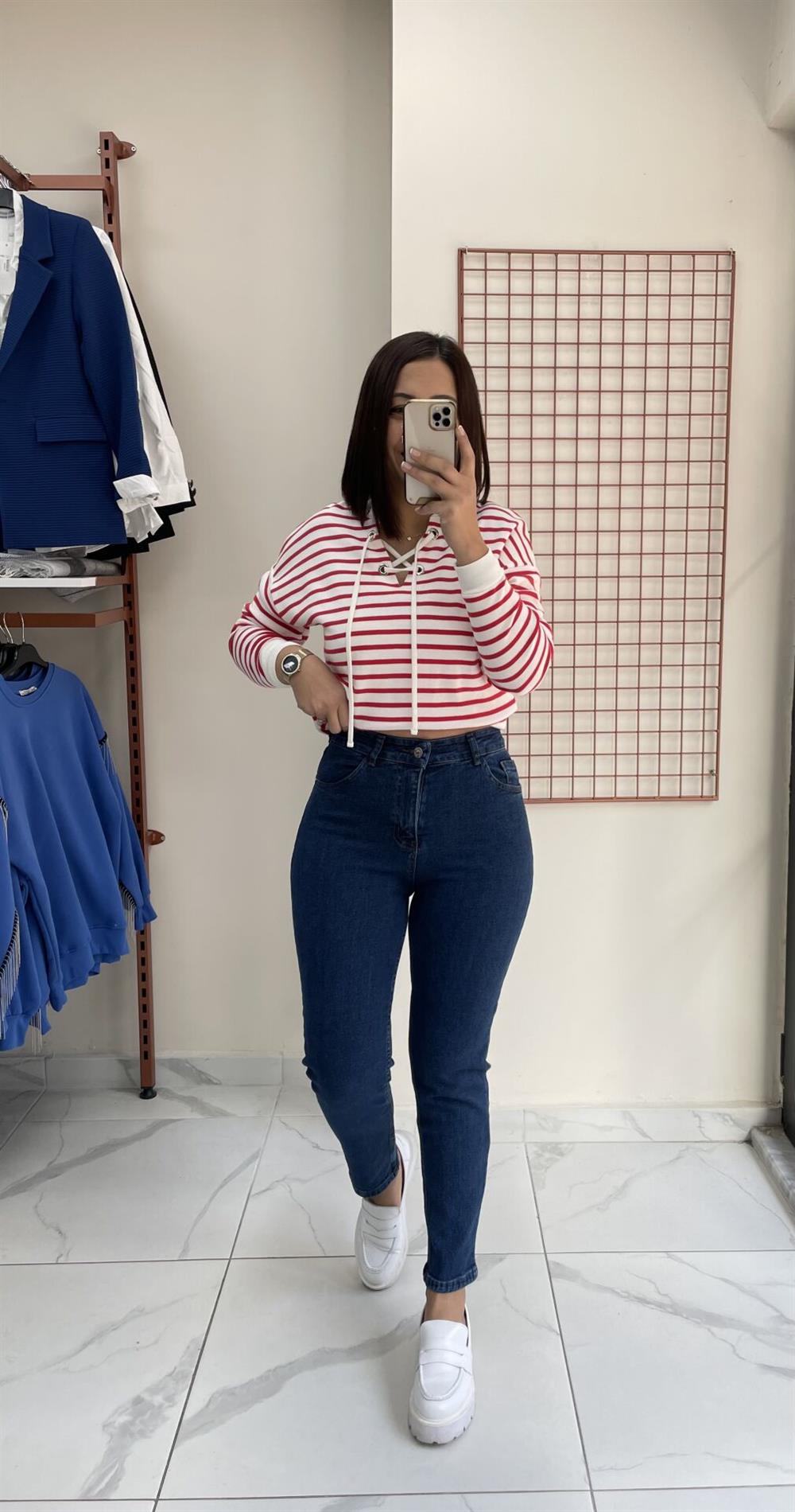 Mavi Yüksek Bel Boyfriend Jean