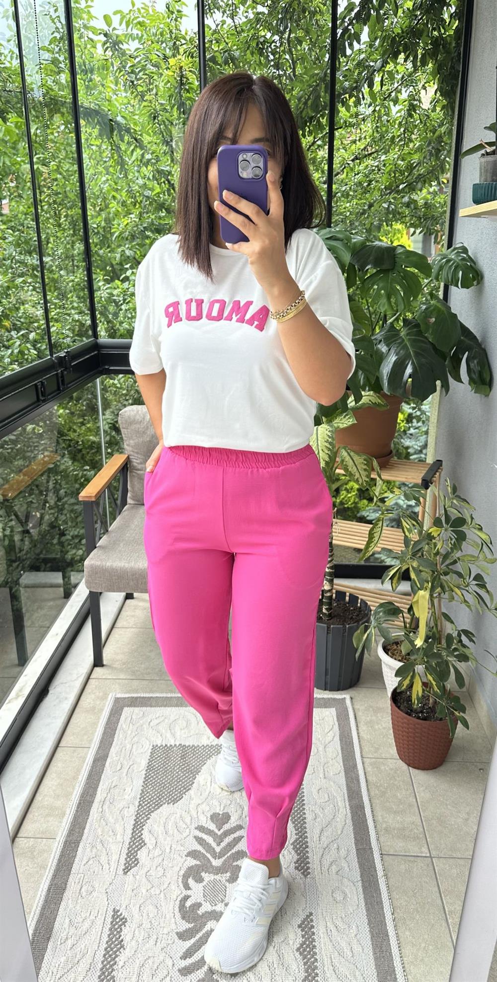 Paçası Pensli Aerobin Pantolon Pembe