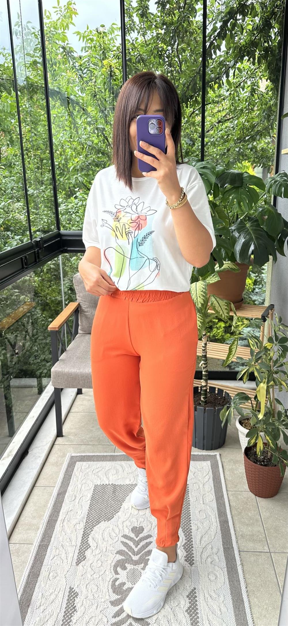 Paçası Pensli Aerobin Pantolon Turuncu